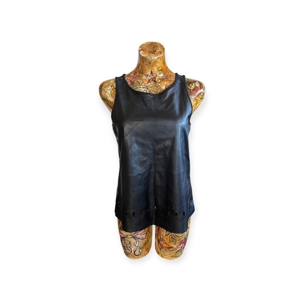 41 Hawthorne top Menez pleather top sleeveless small stitch fix black